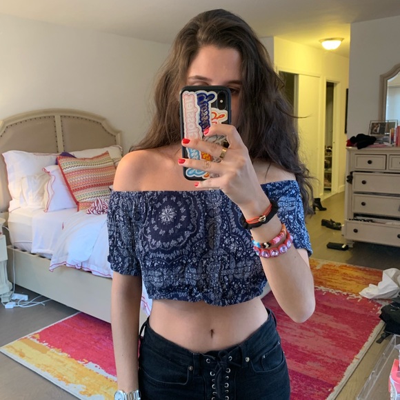 Adorable Bandana Printed Off The Shoulder Top